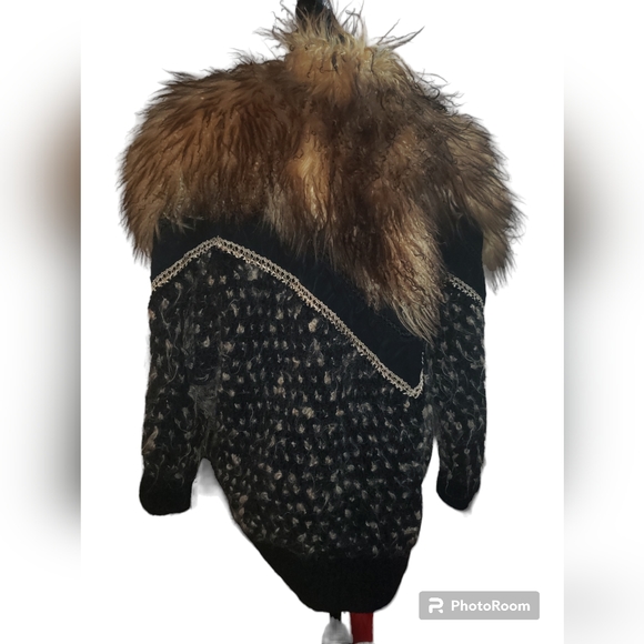 NORMA Canada Vintage 1980's Fur Patchwork Art Knit Sweater Jacket mixed media - Picture 8 of 12
